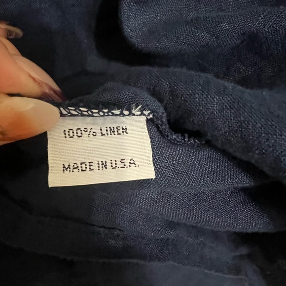 Bryn Walker Fran Linen Navy Blue Ruffle Bell Sleeve Top - Picture 9 of 11